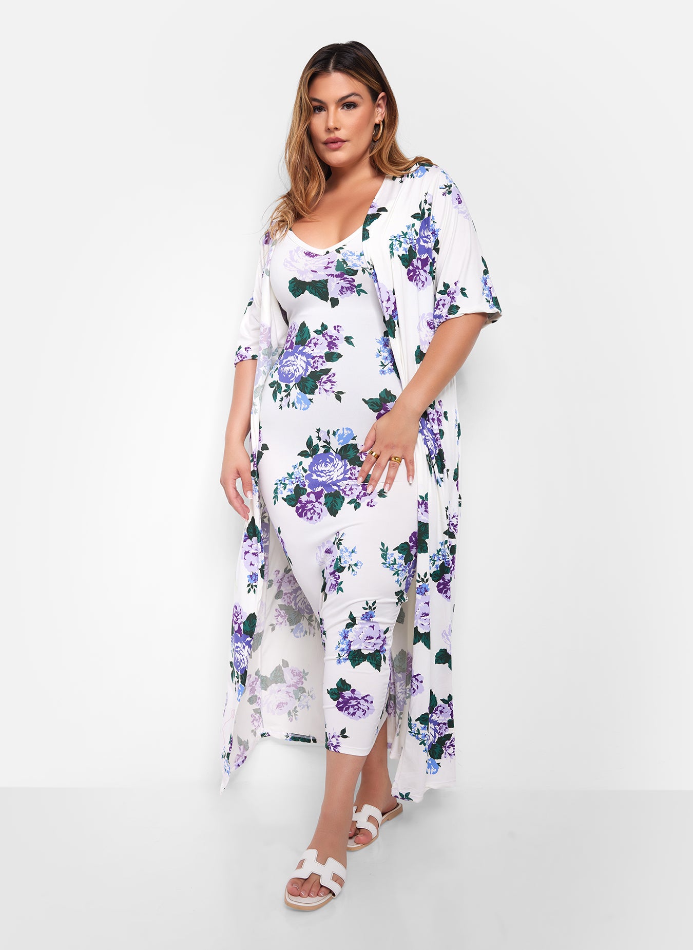 Arya Floral Print Short Sleeve Duster