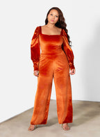 Avery Squared Neckline Wide Leg Velvet Jumpsuit