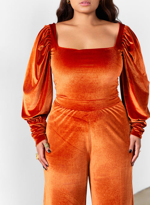 Avery Squared Neckline Wide Leg Velvet Jumpsuit