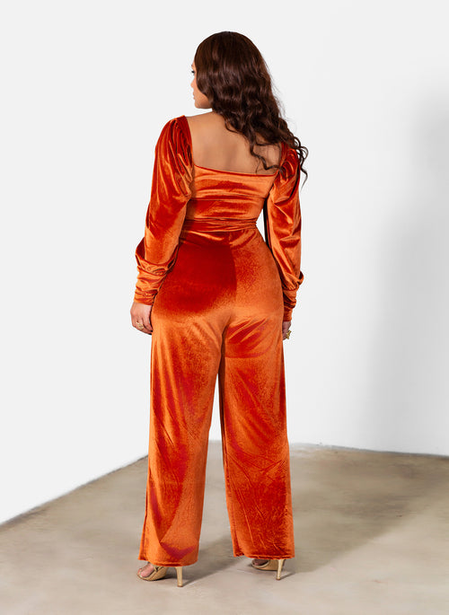 Avery Squared Neckline Wide Leg Velvet Jumpsuit