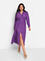 Bellamy Textured Button Front Midi A Line Dress - Violet