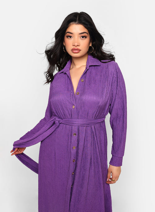 Bellamy Textured Button Front Midi A Line Dress - Violet