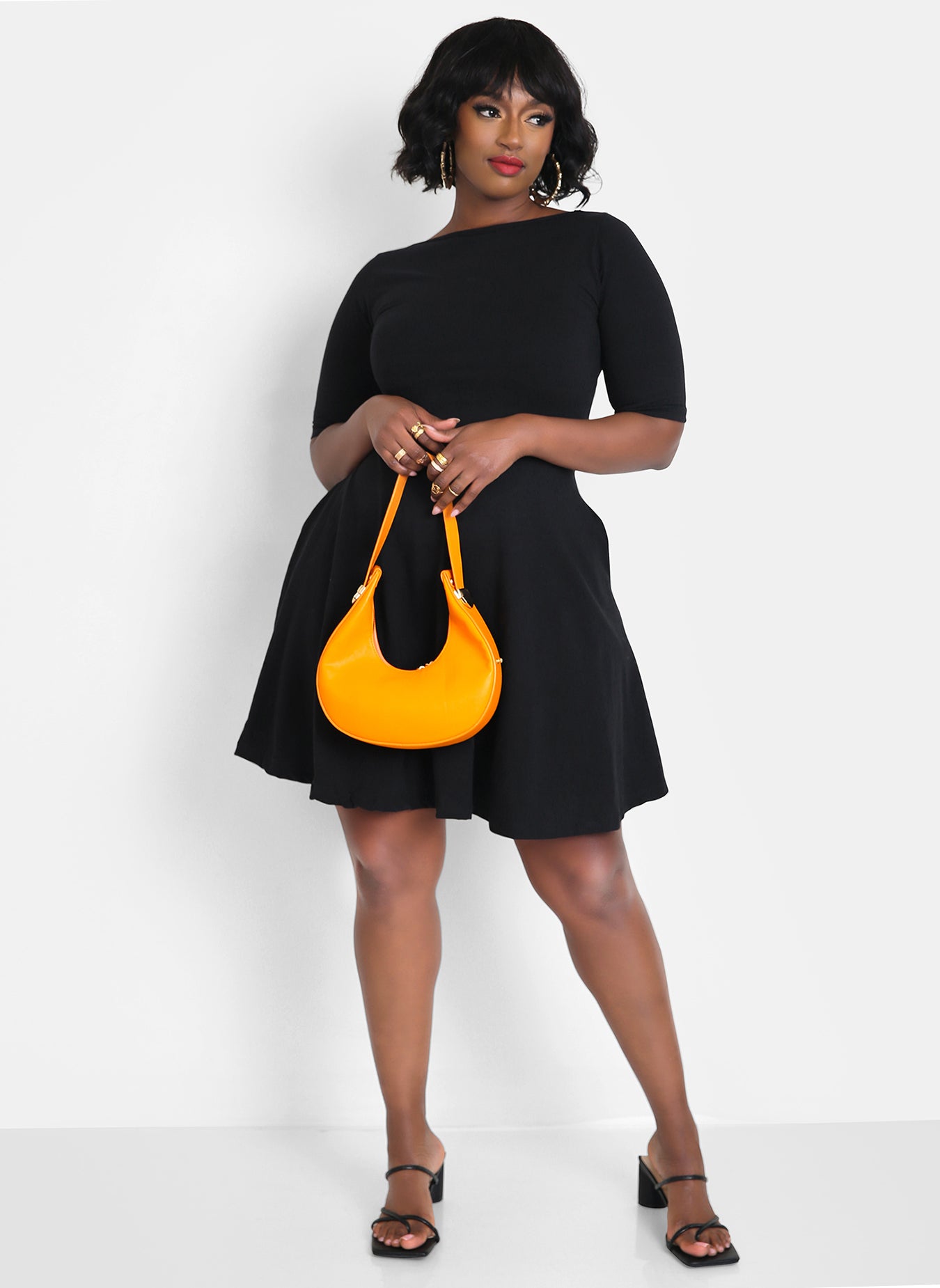 Essential Boat Neck Skater Mini Dress - Black