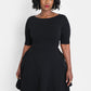 Essential Boat Neck Skater Mini Dress - Black