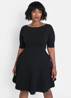 Essential Boat Neck Skater Mini Dress - Black