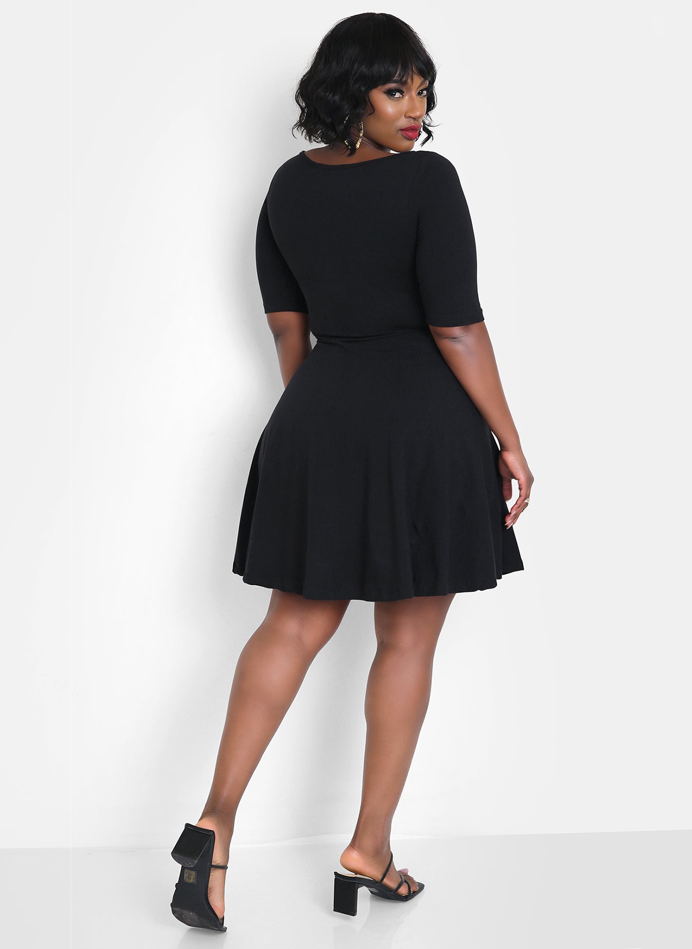 Essential Boat Neck Skater Mini Dress - Black