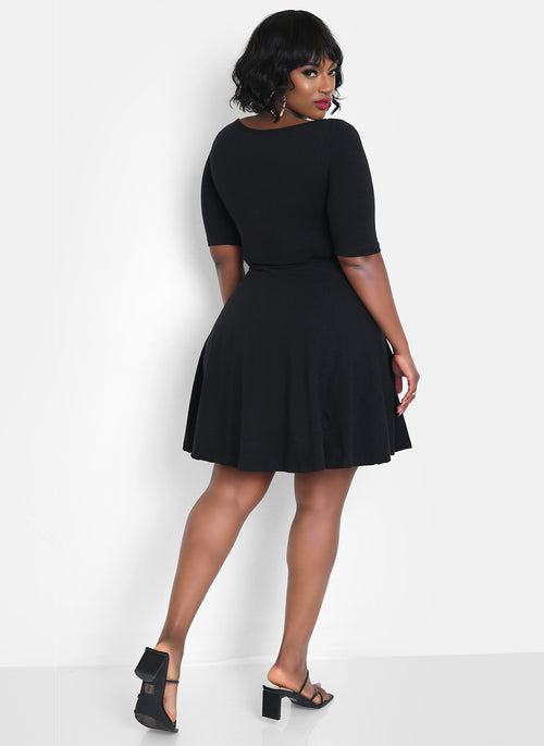 Essential Boat Neck Skater Mini Dress - Black