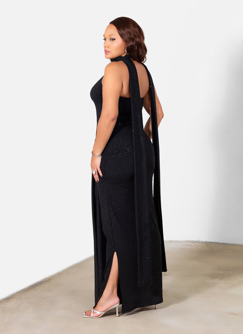Brooklyn Sparkling Halter Maxi Gown W. Scarf