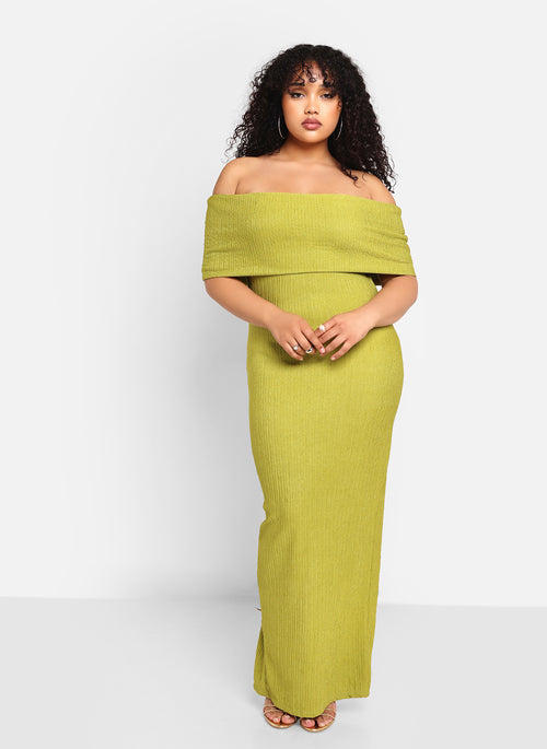 Brynta Textured Overlay Maxi Bodycon Dress - Chartreuse