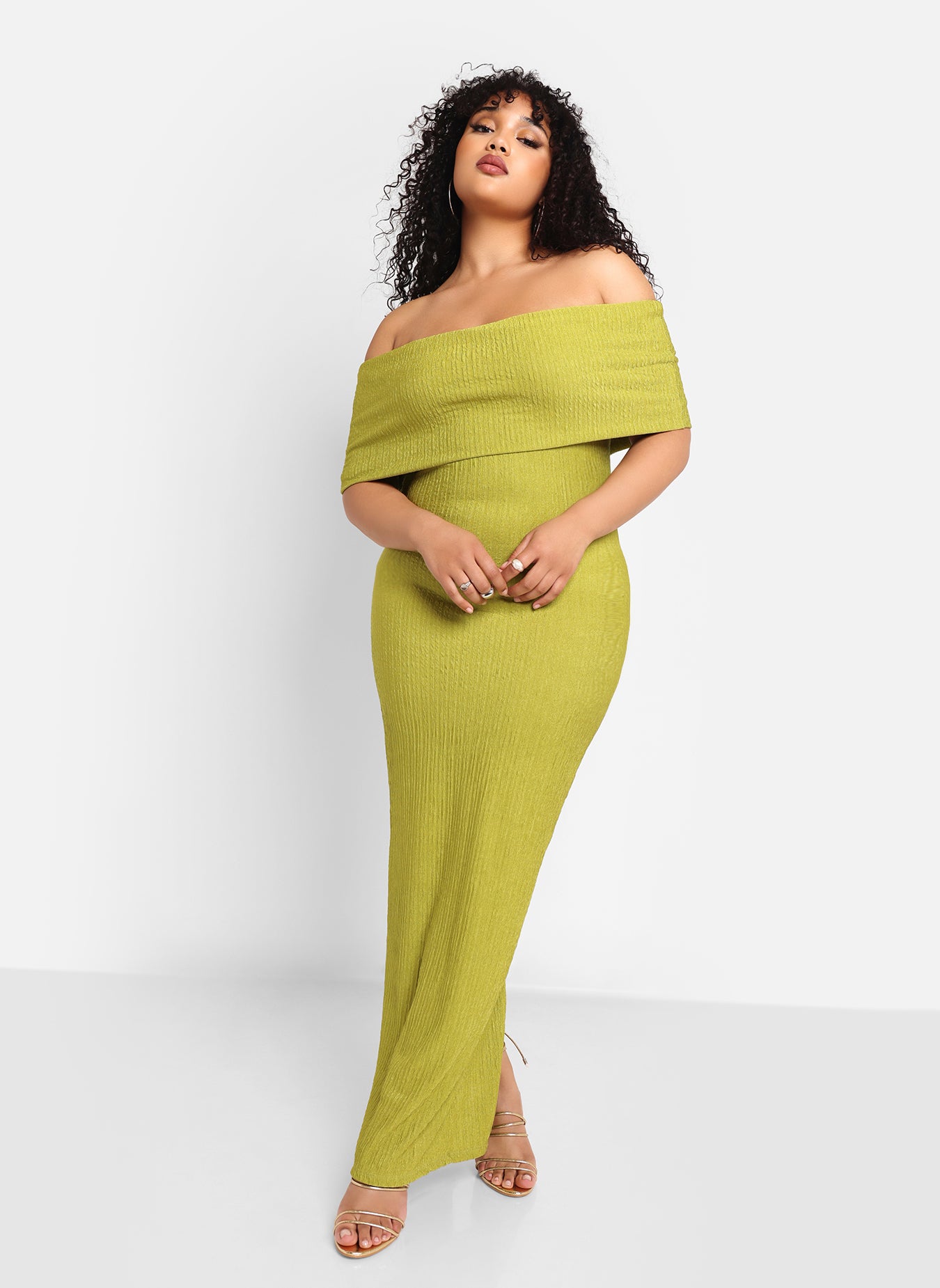 Brynta Textured Overlay Maxi Bodycon Dress - Chartreuse