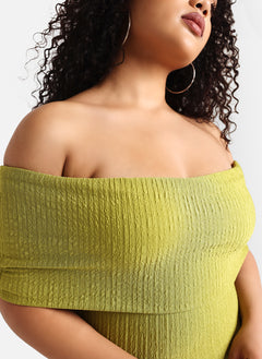 Brynta Textured Overlay Maxi Bodycon Dress - Chartreuse