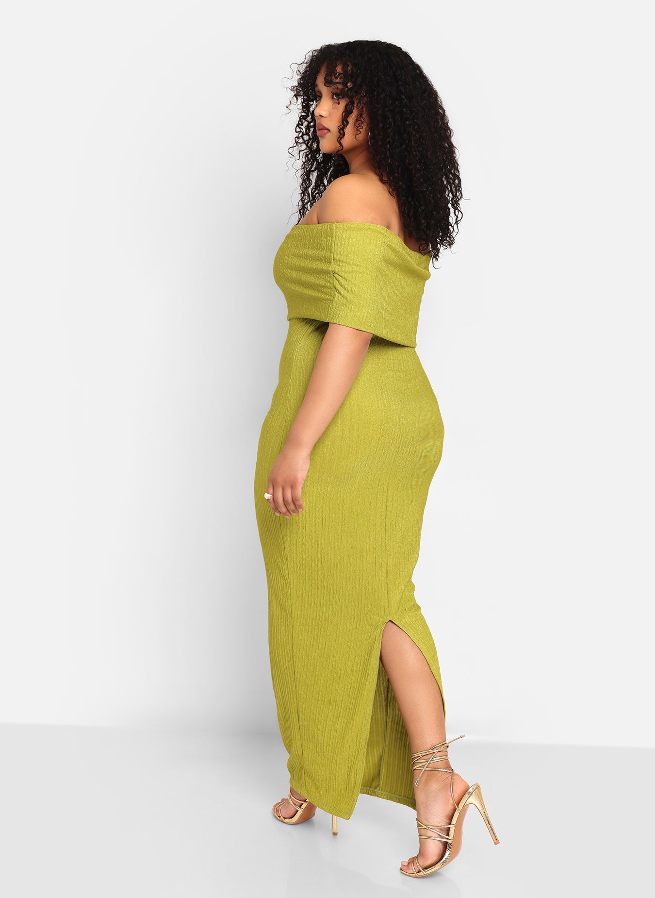Brynta Textured Overlay Maxi Bodycon Dress - Chartreuse