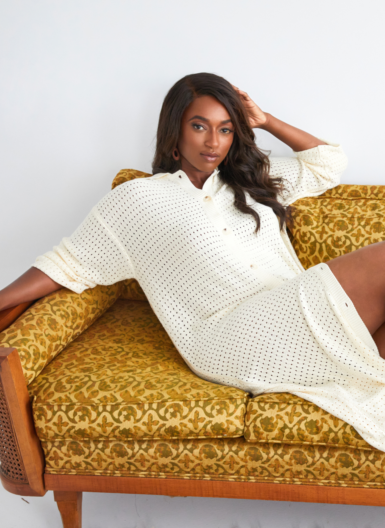 Abena Crochet Oversized Button Front Dress - Vanilla