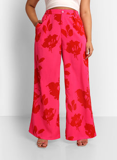 Carissa Floral Print Wide Leg Trousers W. Pockets