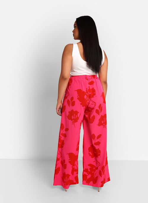 Carissa Floral Print Wide Leg Trousers W. Pockets