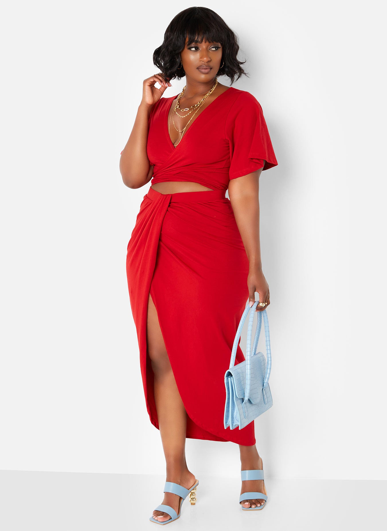 Carmen Wrap Front Midi Bodycon Skirt