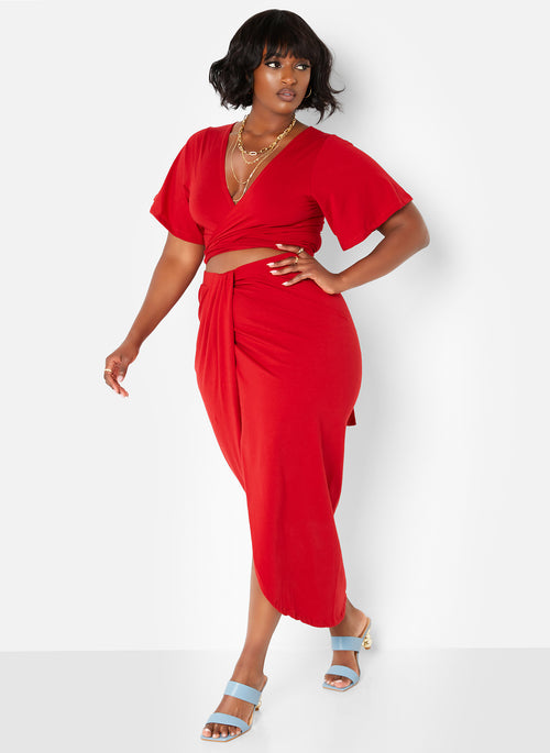 Carmen Wrap Front Midi Bodycon Skirt