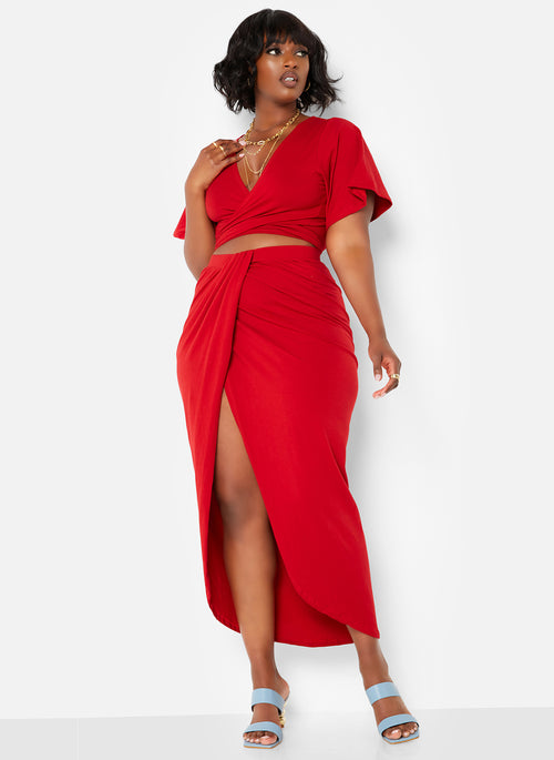Carmen Wrap Front Midi Bodycon Skirt