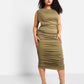 Cayla Ruched Maxi Bodycon Dress - Olive