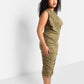 Cayla Ruched Maxi Bodycon Dress - Olive