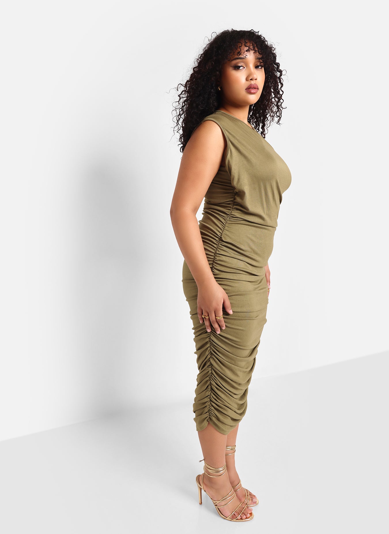 Cayla Ruched Maxi Bodycon Dress - Olive