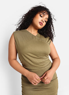 Cayla Ruched Maxi Bodycon Dress - Olive