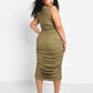 Cayla Ruched Maxi Bodycon Dress - Olive