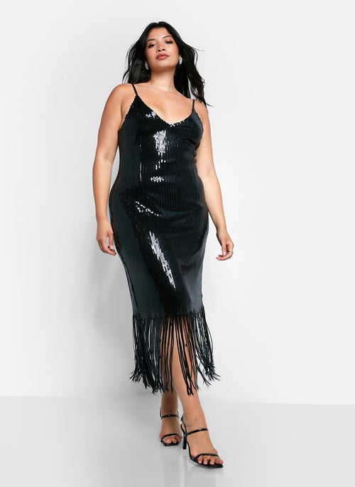 Chiara Sequin Fringe Midi Slip Dress