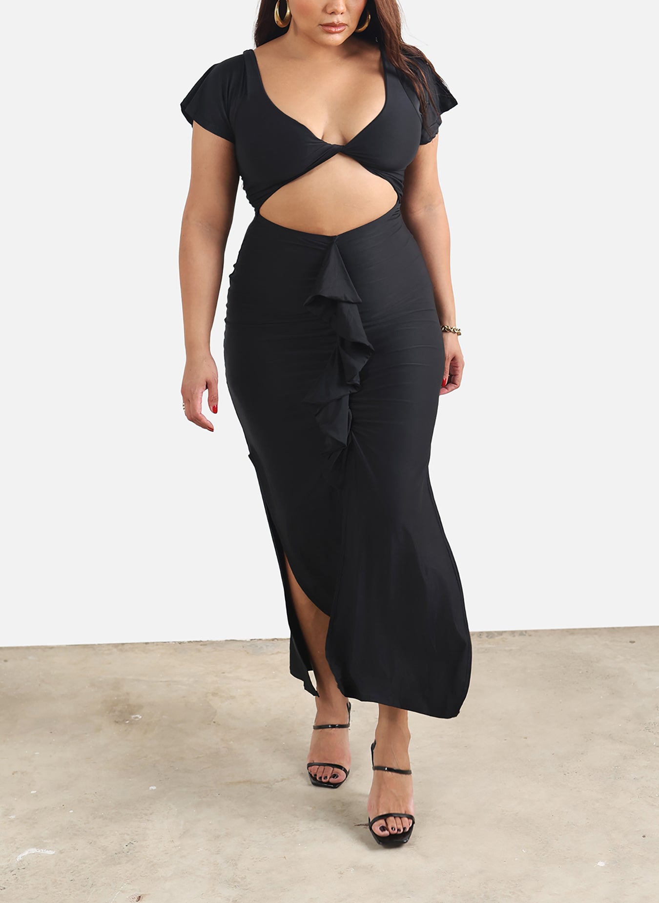 Christine Ruffled Cut-Out Maxi Dress - Black