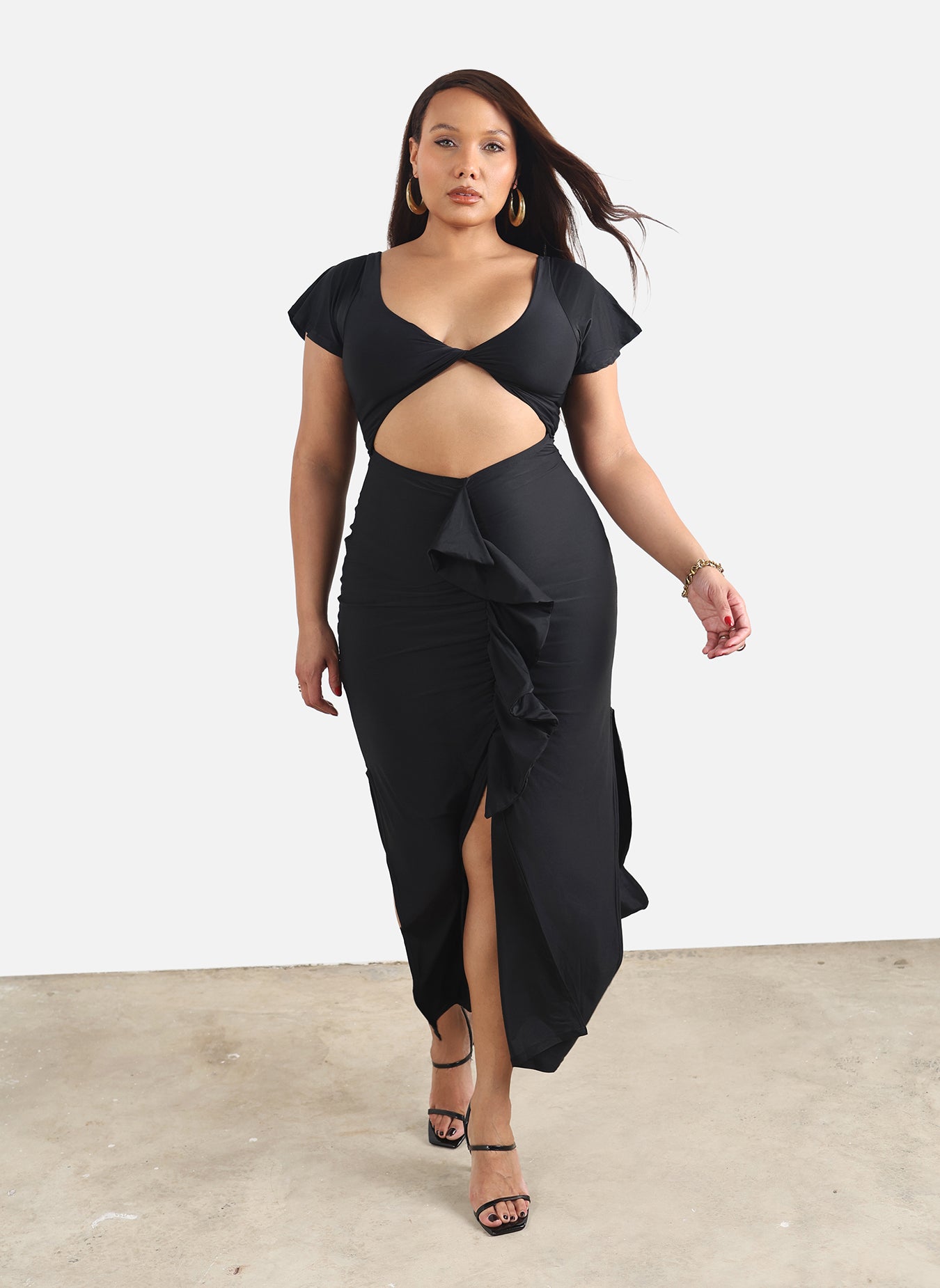 Christine Ruffled Cut-Out Maxi Dress - Black