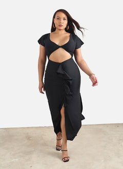 Christine Ruffled Cut-Out Maxi Dress - Black