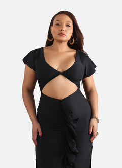 Christine Ruffled Cut-Out Maxi Dress - Black