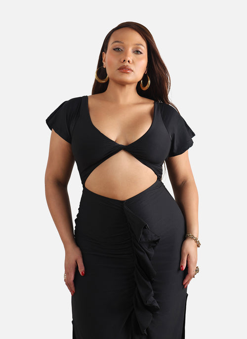 Christine Ruffled Cut-Out Maxi Dress - Black