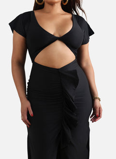Christine Ruffled Cut-Out Maxi Dress - Black