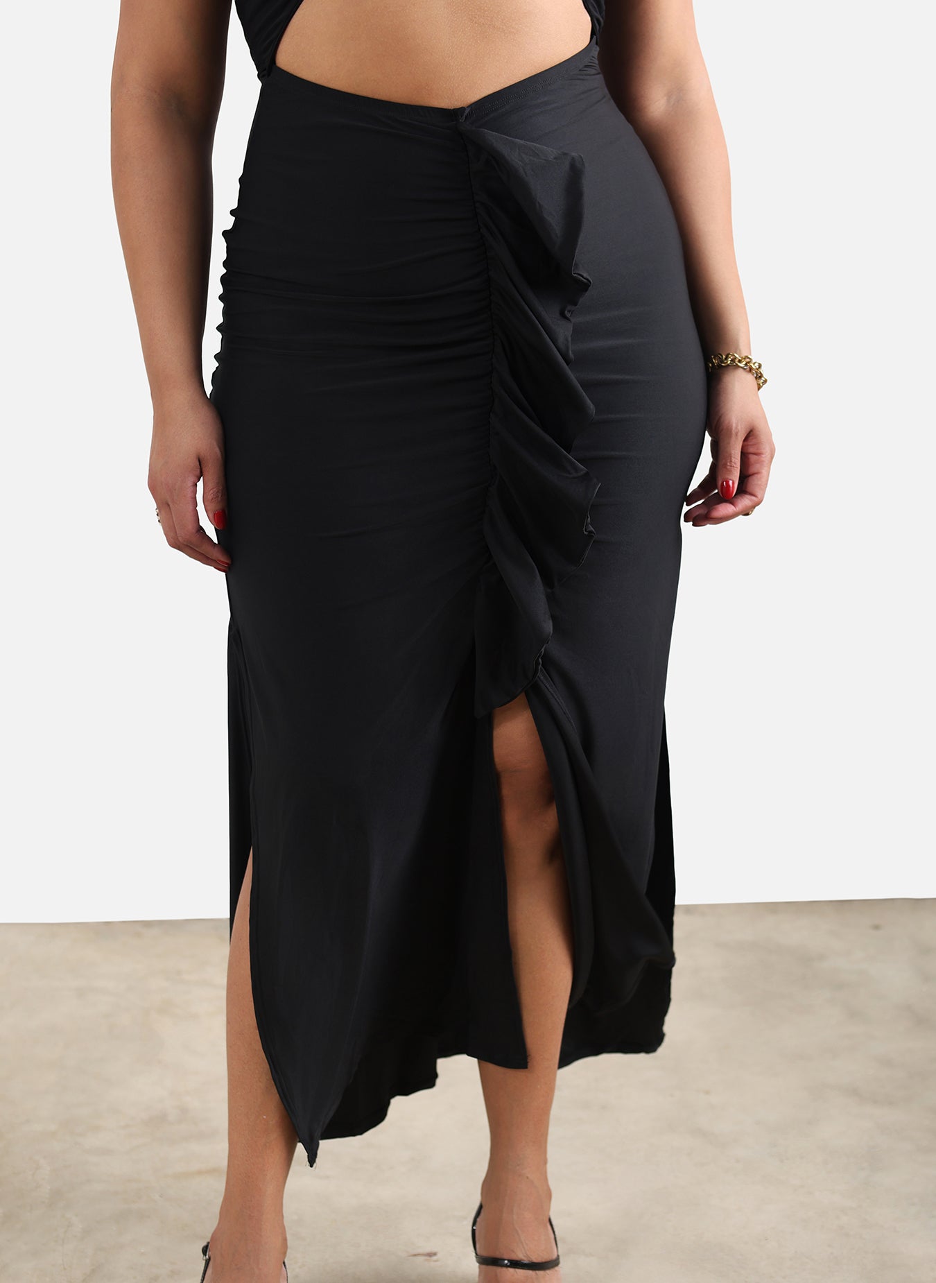 Christine Ruffled Cut-Out Maxi Dress - Black