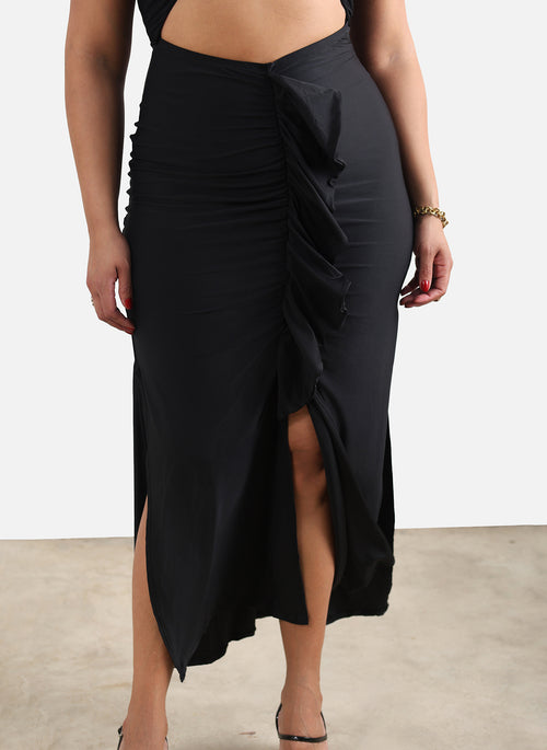 Christine Ruffled Cut-Out Maxi Dress - Black