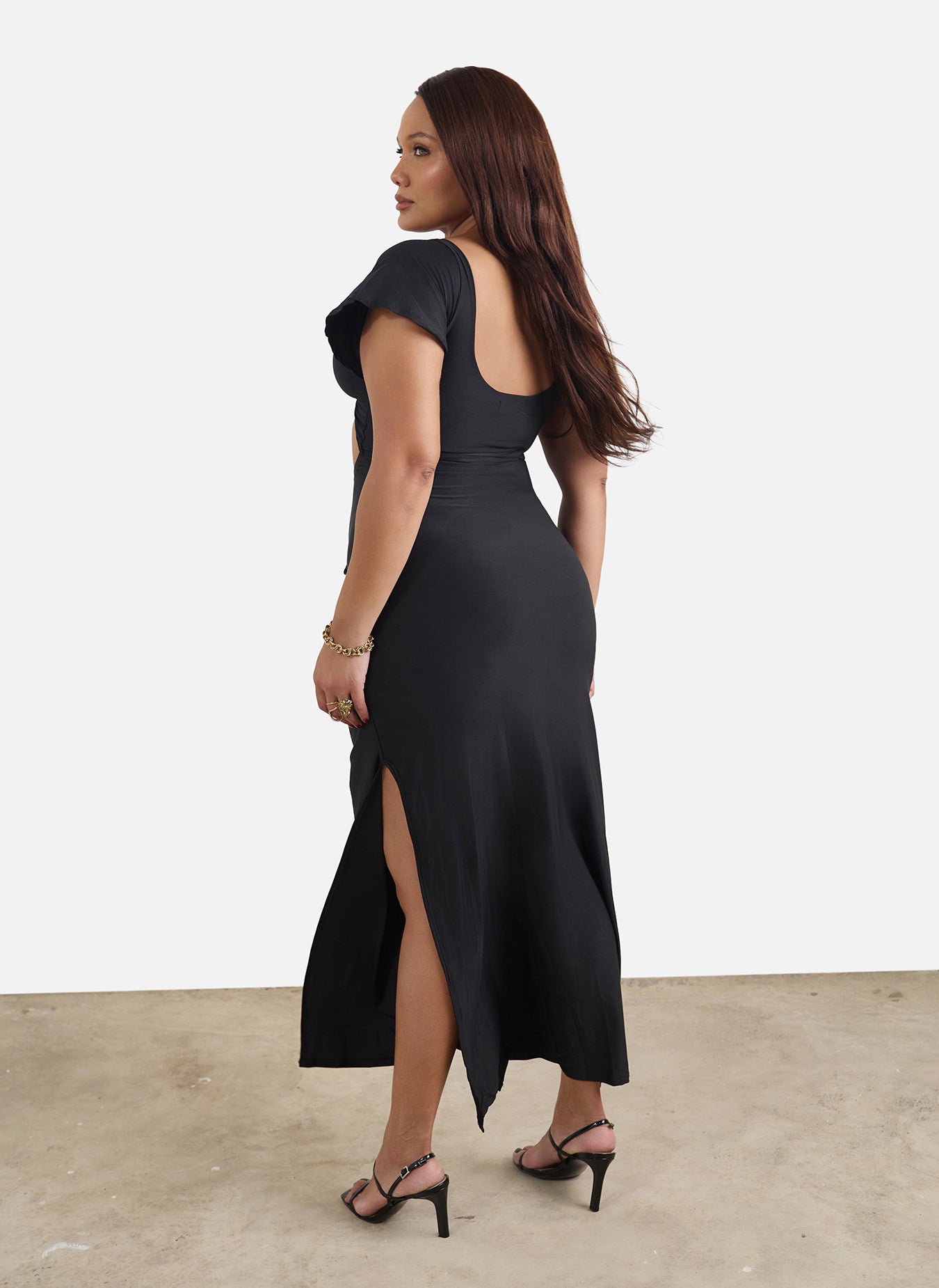 Christine Ruffled Cut-Out Maxi Dress - Black