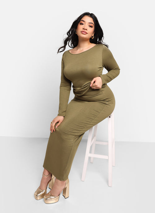 Claire Boat Neck Long Sleeve Top - Olive