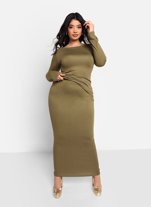 Claire Boat Neck Long Sleeve Top - Olive