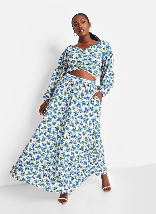 Clara Floral Maxi Skater Skirt W. Pockets