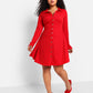Clarissa Ribbed Button Front Mini A Line Dress - Red
