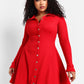 Clarissa Ribbed Button Front Mini A Line Dress - Red