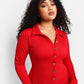 Clarissa Ribbed Button Front Mini A Line Dress - Red