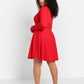 Clarissa Ribbed Button Front Mini A Line Dress - Red