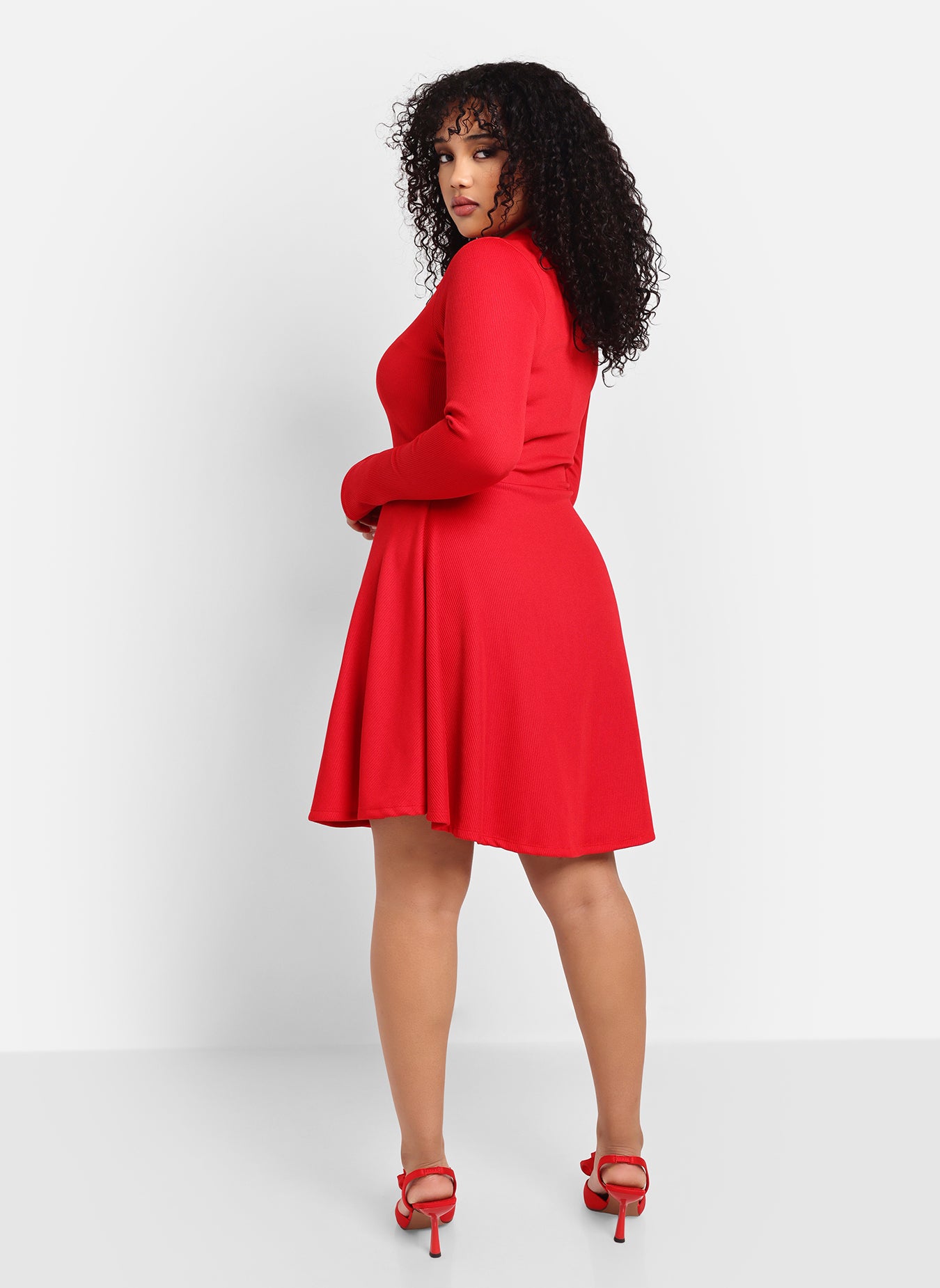 Clarissa Ribbed Button Front Mini A Line Dress - Red
