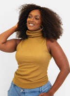 Connie Ribbed High Neck Full Length Top - Khaki