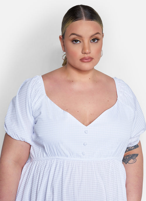 Corinne Puff Short Sleeve Tiered Maxi Dress - White