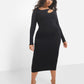 Corinne Keyhole Long Sleeve Midi Bodycon Dress