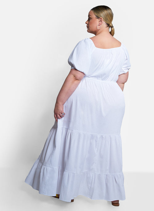 Corinne Puff Short Sleeve Tiered Maxi Dress - White