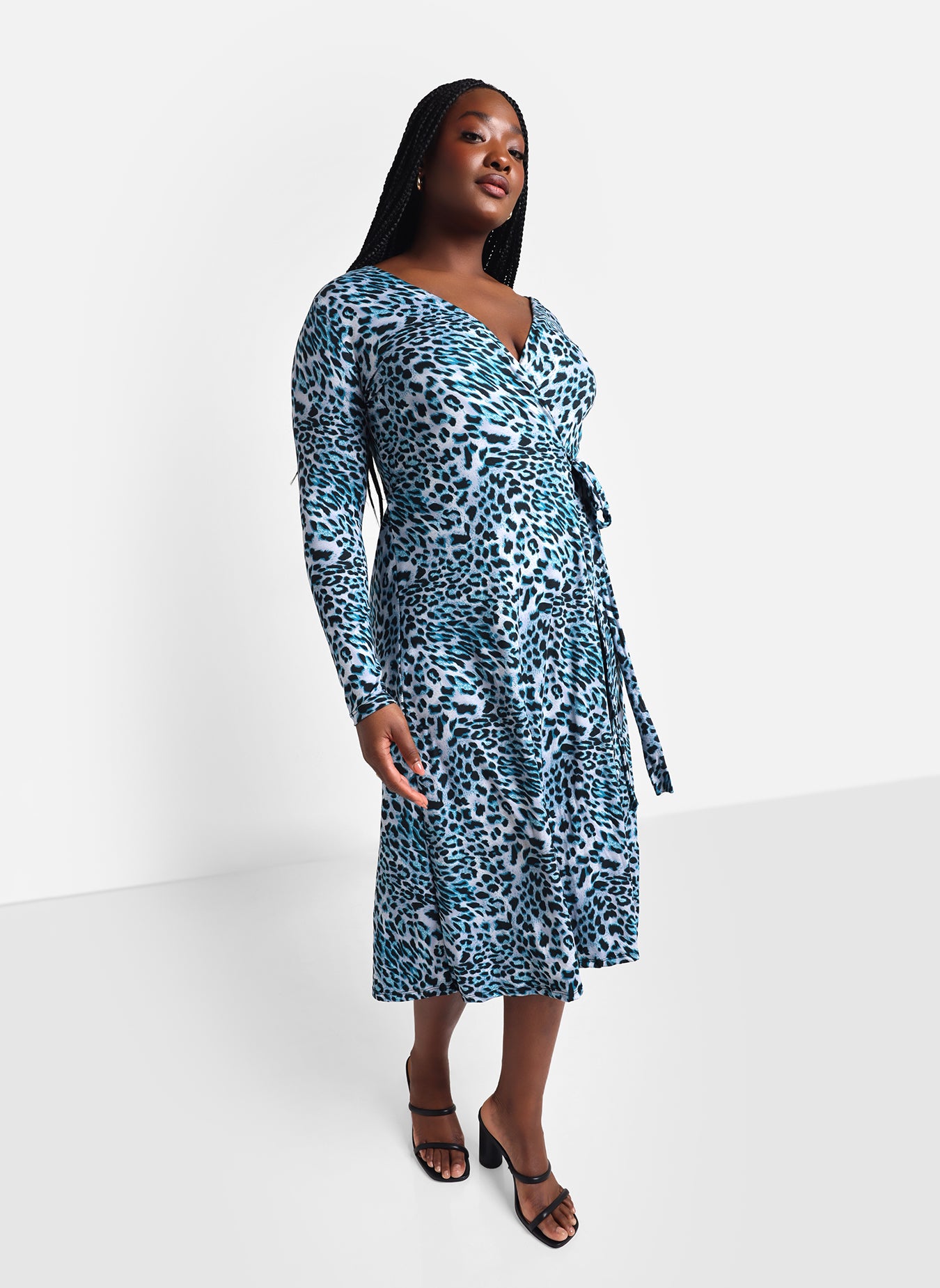 Darla Blue Leopard Midi Wrap Dress